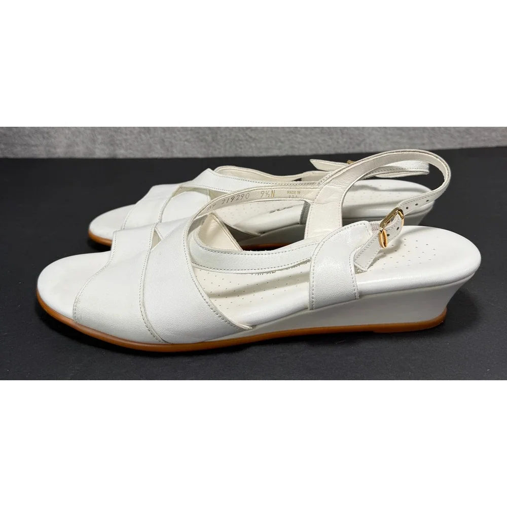 SAS Wedge Sandals Womens 9.5 N White Leather Tripad Comfort Slingback B9 219290